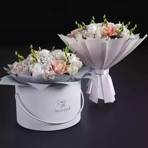Two Bouquet of the flowers in white orange pink and blue colors 3D model