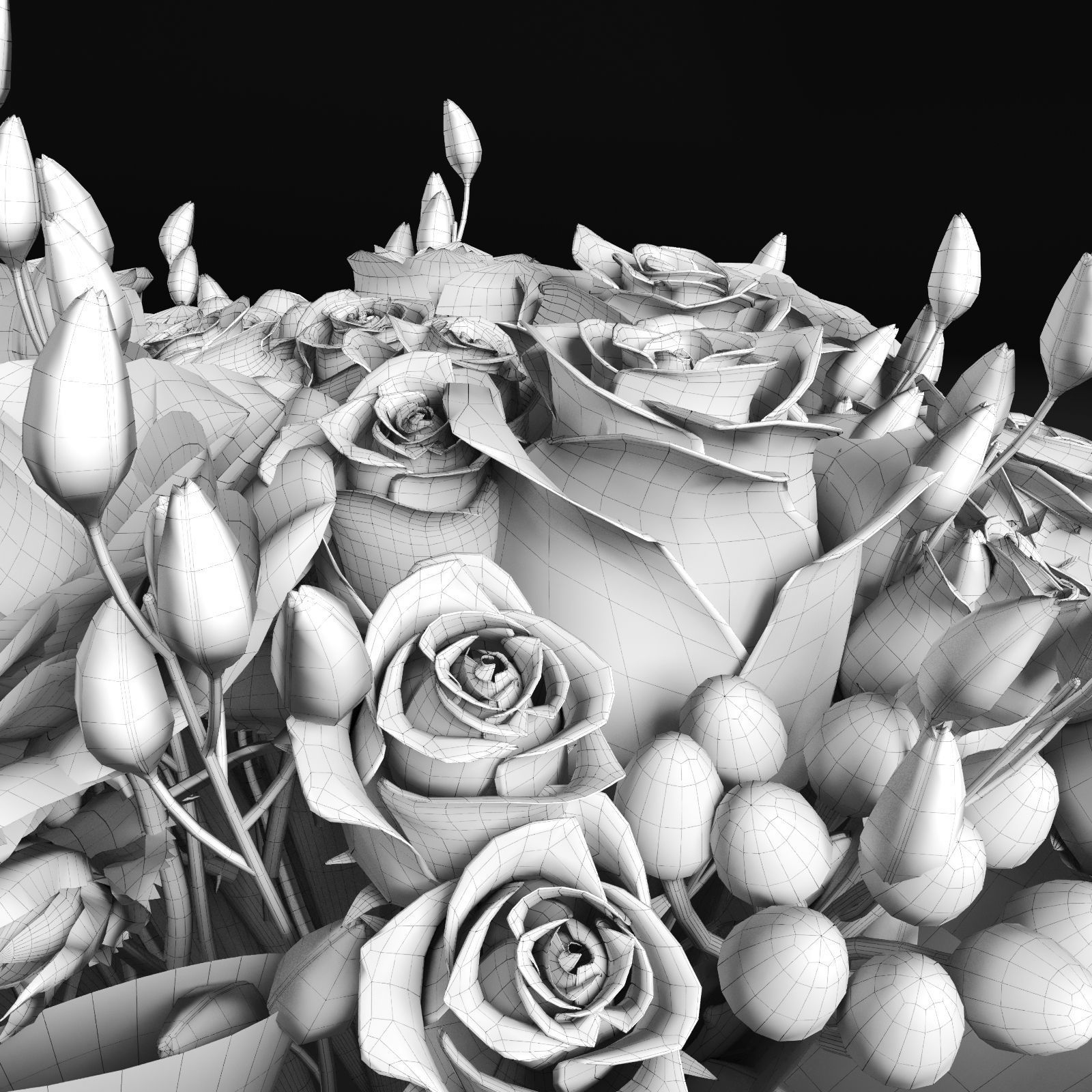 Two Bouquet of the flowers in white orange pink and blue colors 3D model_13