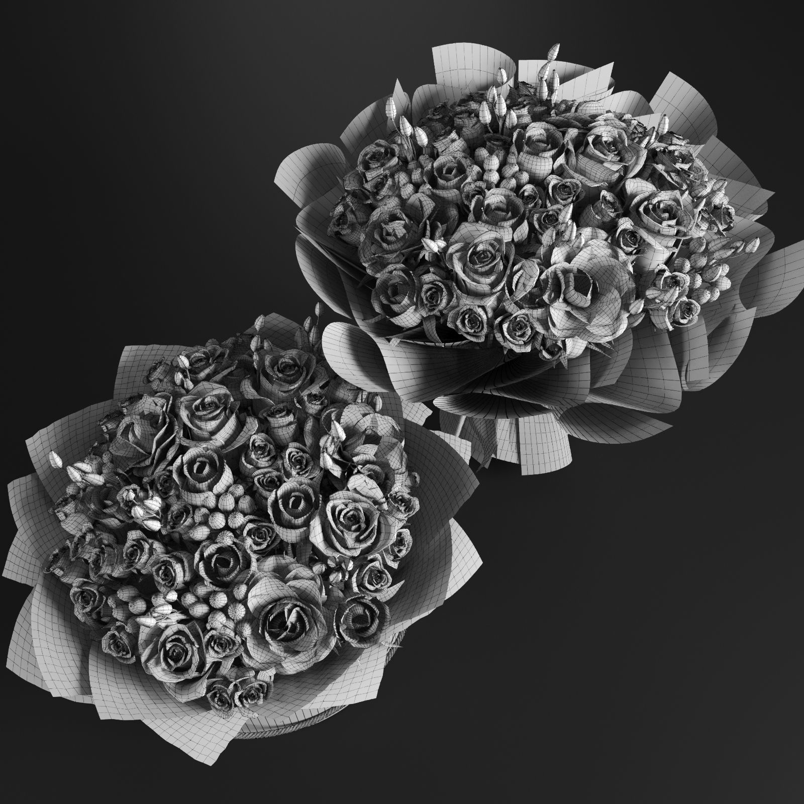 Two Bouquet of the flowers in white orange pink and blue colors 3D model_8