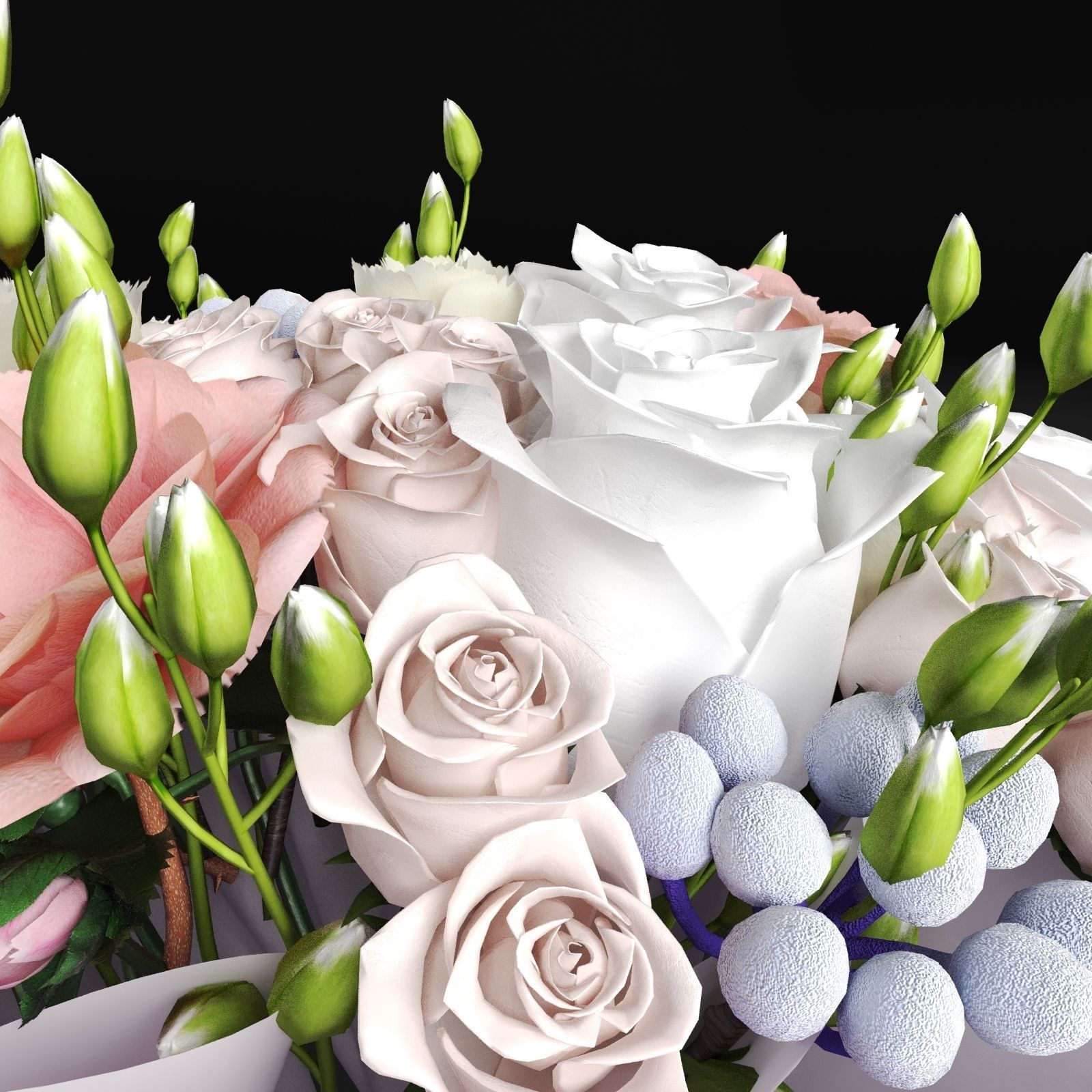 Two Bouquet of the flowers in white orange pink and blue colors 3D model_6