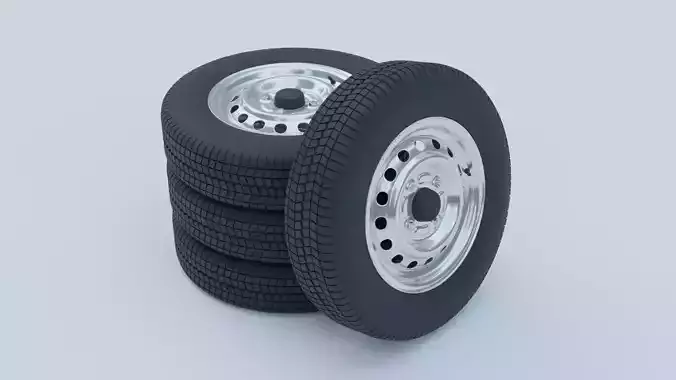Kei Car Wheel with Tire Low-poly 3D model