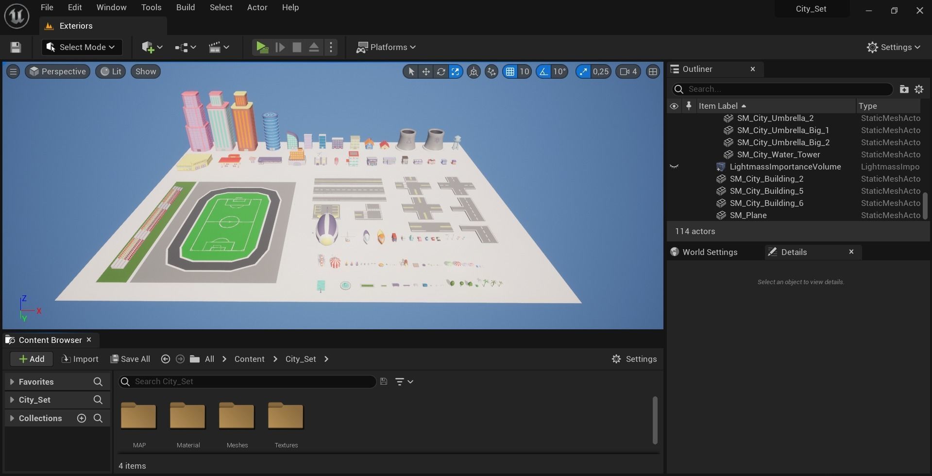 City Set Low Poly with buildings and plane Low-poly 3D model_23