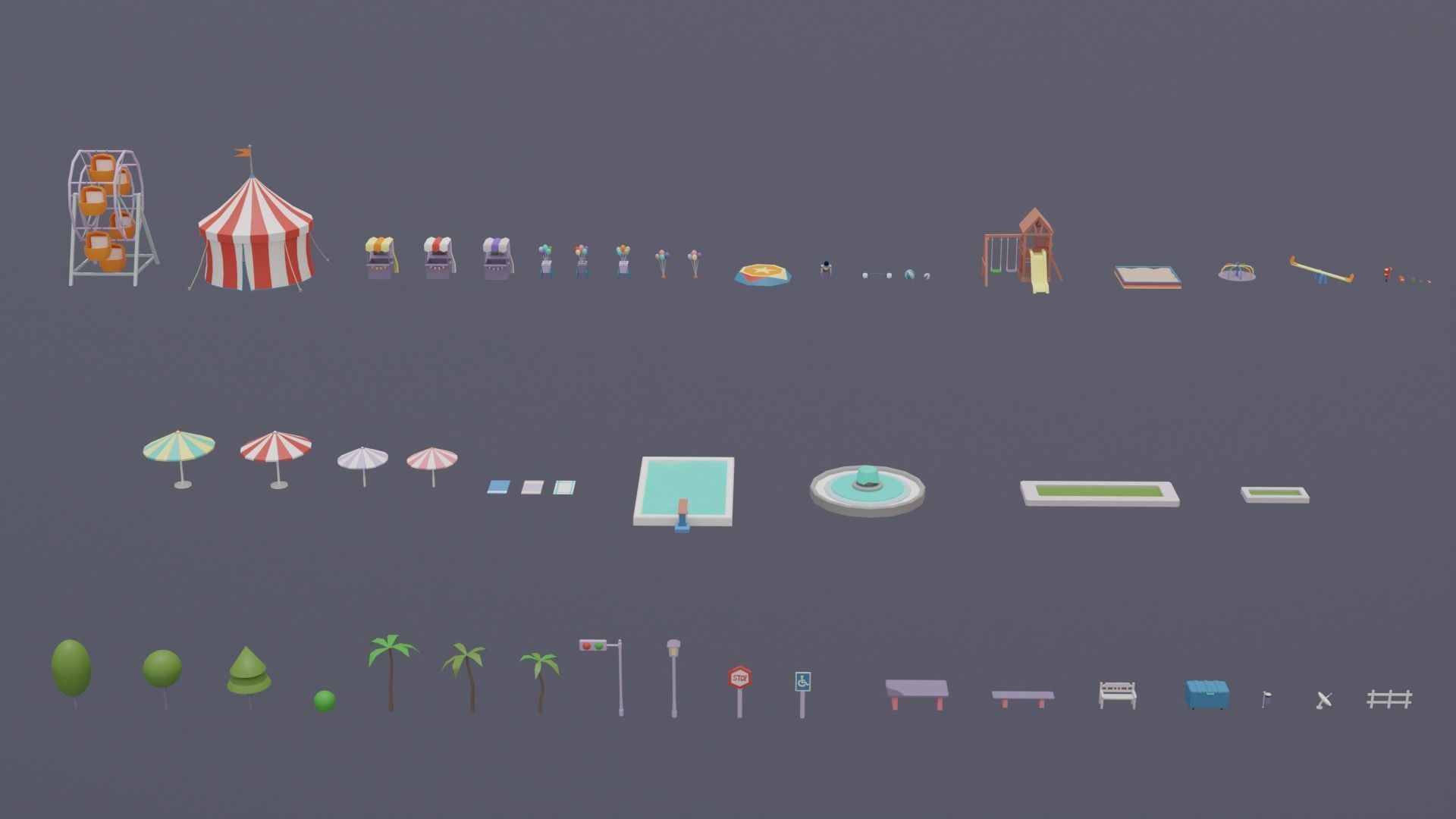 City Set Low Poly with buildings and plane Low-poly 3D model_22