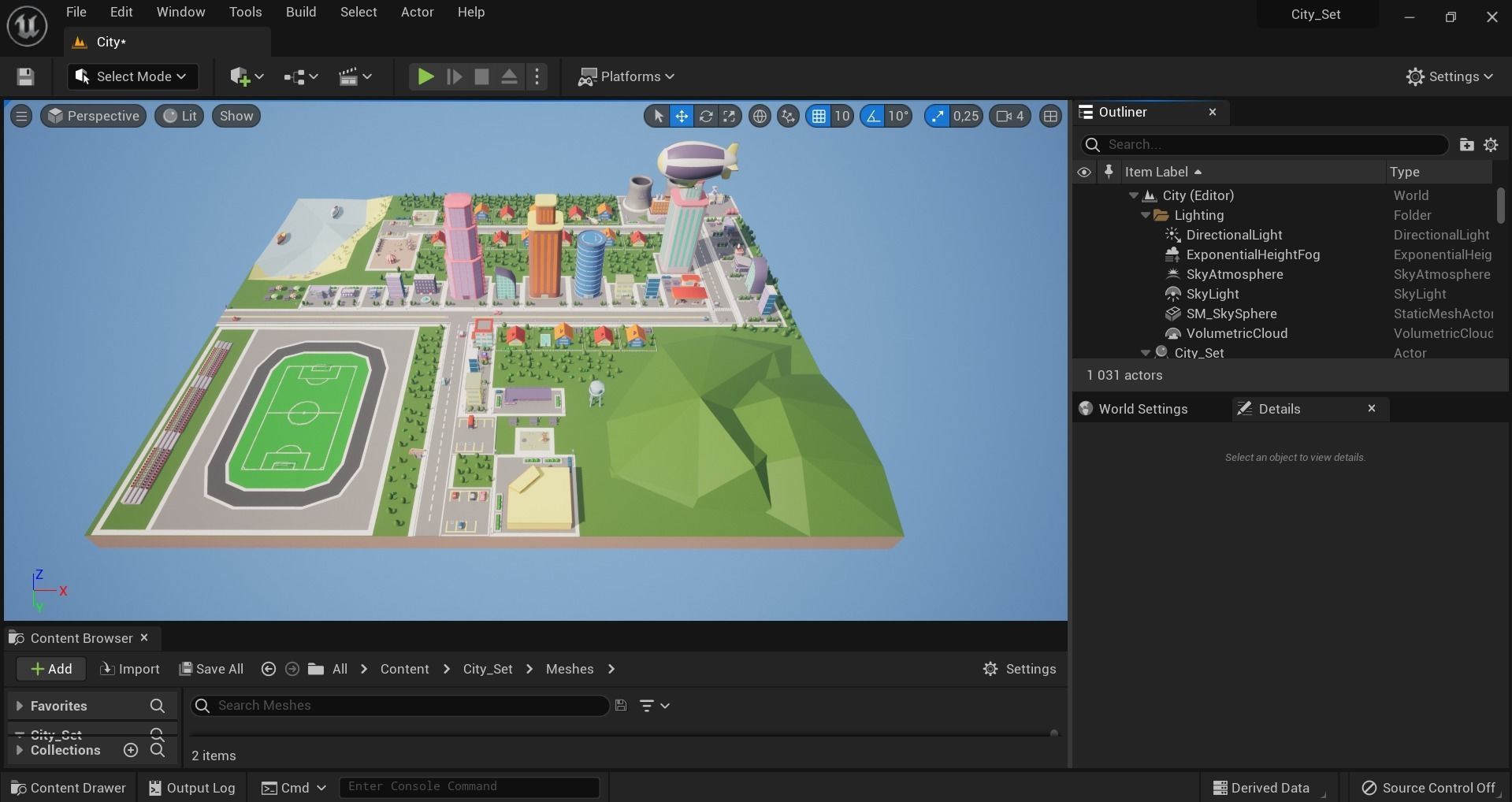 City Set Low Poly with buildings and plane Low-poly 3D model_24