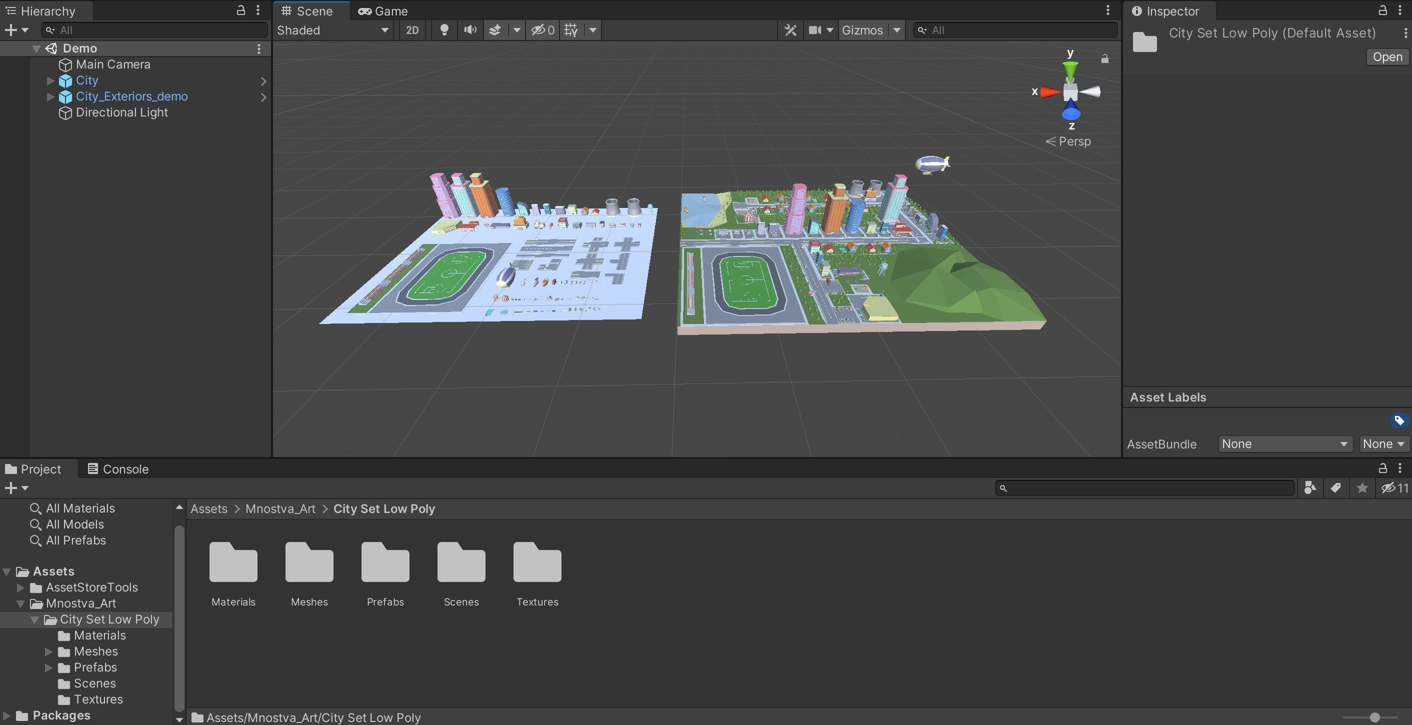 City Set Low Poly with buildings and plane Low-poly 3D model_26