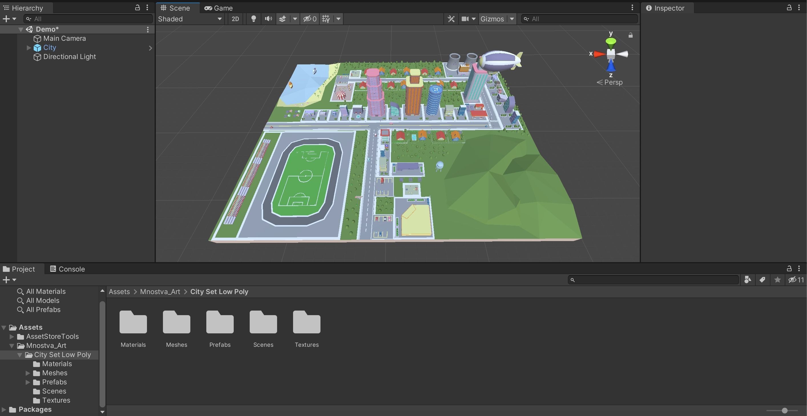 City Set Low Poly with buildings and plane Low-poly 3D model_25