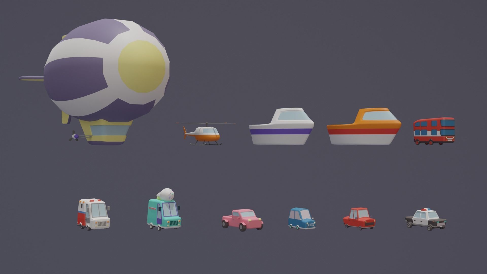 City Set Low Poly with buildings and plane Low-poly 3D model_21