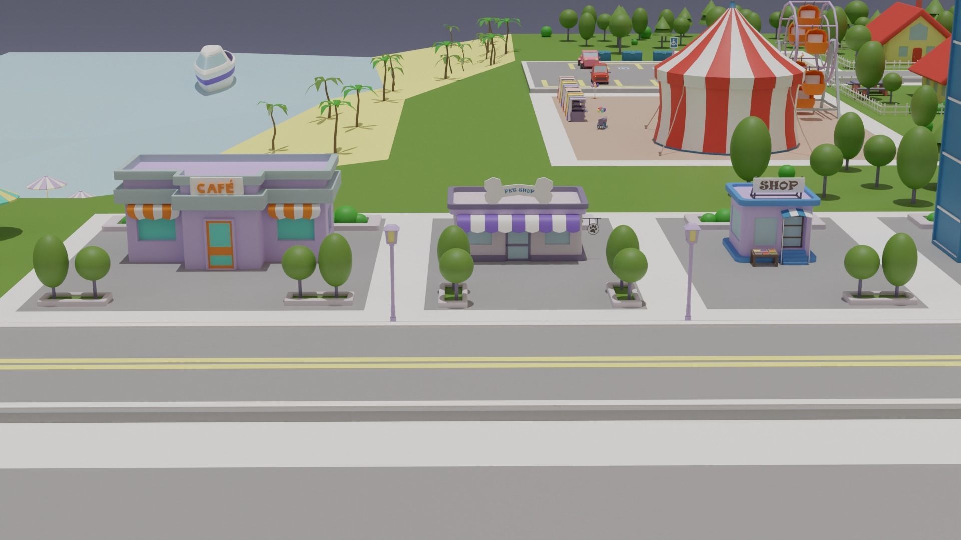 City Set Low Poly with buildings and plane Low-poly 3D model_15