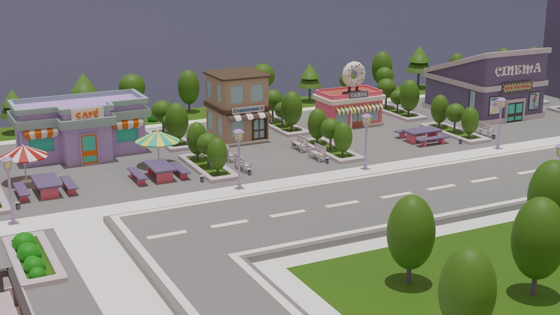 City Set Low Poly with buildings and plane Low-poly 3D model_14