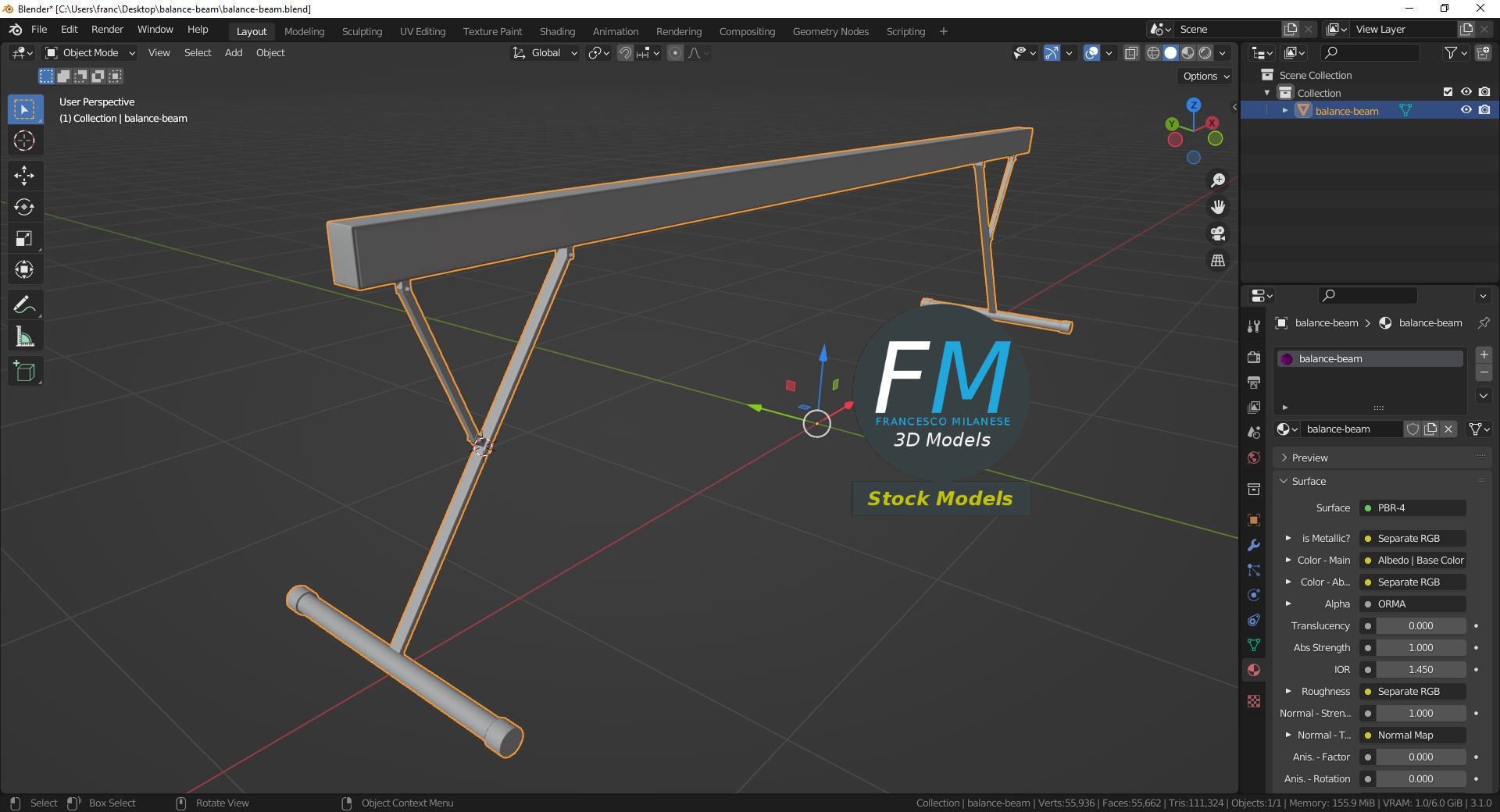 Balance beam 3D model_9
