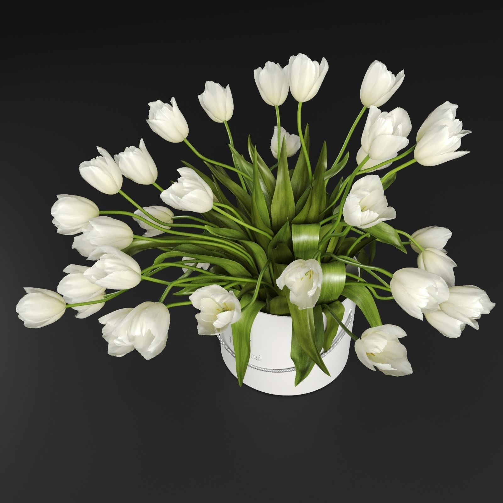 Bouquet of tulips in a cylinder white colors 3D model_5