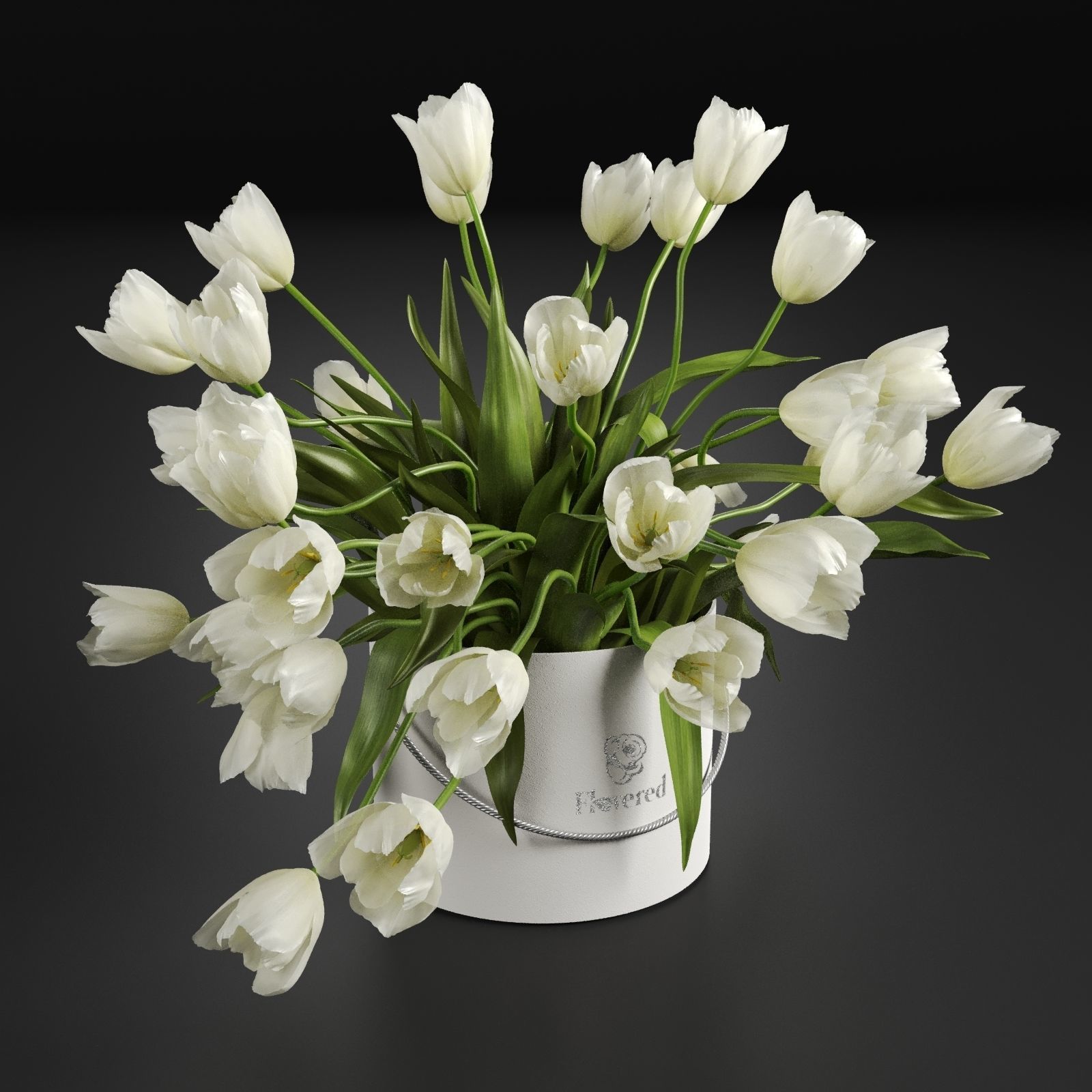 Bouquet of tulips in a cylinder white colors 3D model_2