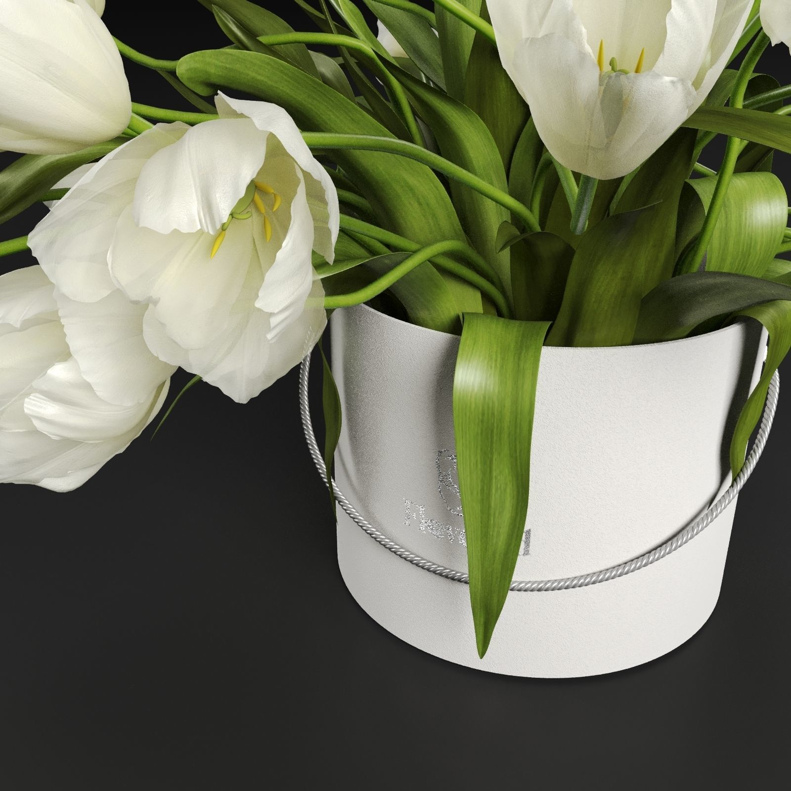 Bouquet of tulips in a cylinder white colors 3D model_6