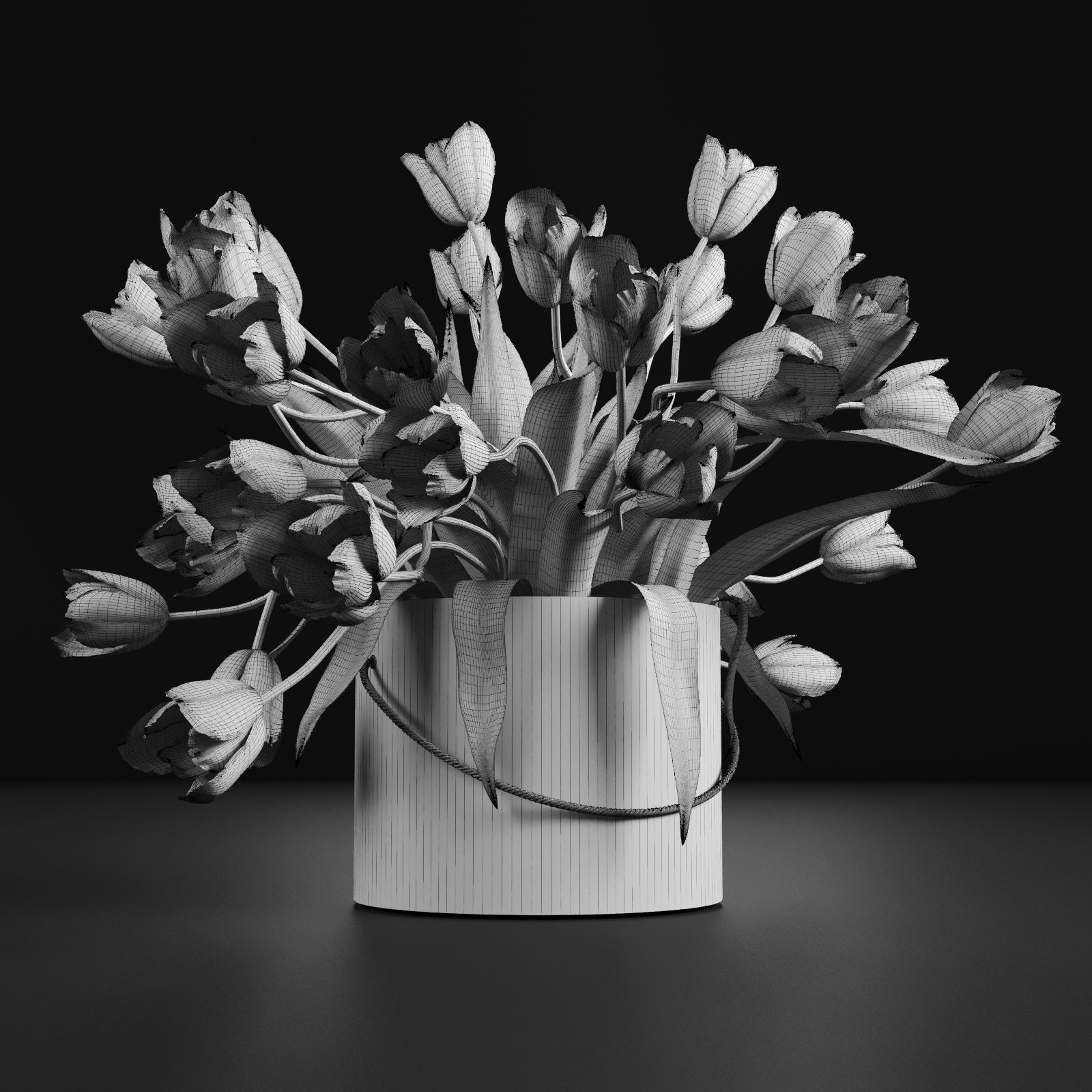 Bouquet of tulips in a cylinder white colors 3D model_8