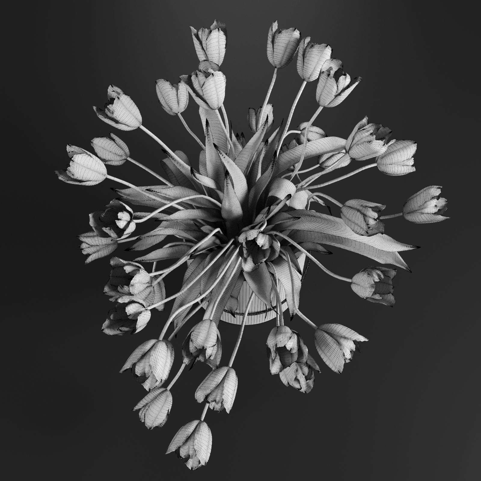 Bouquet of tulips in a cylinder white colors 3D model_9