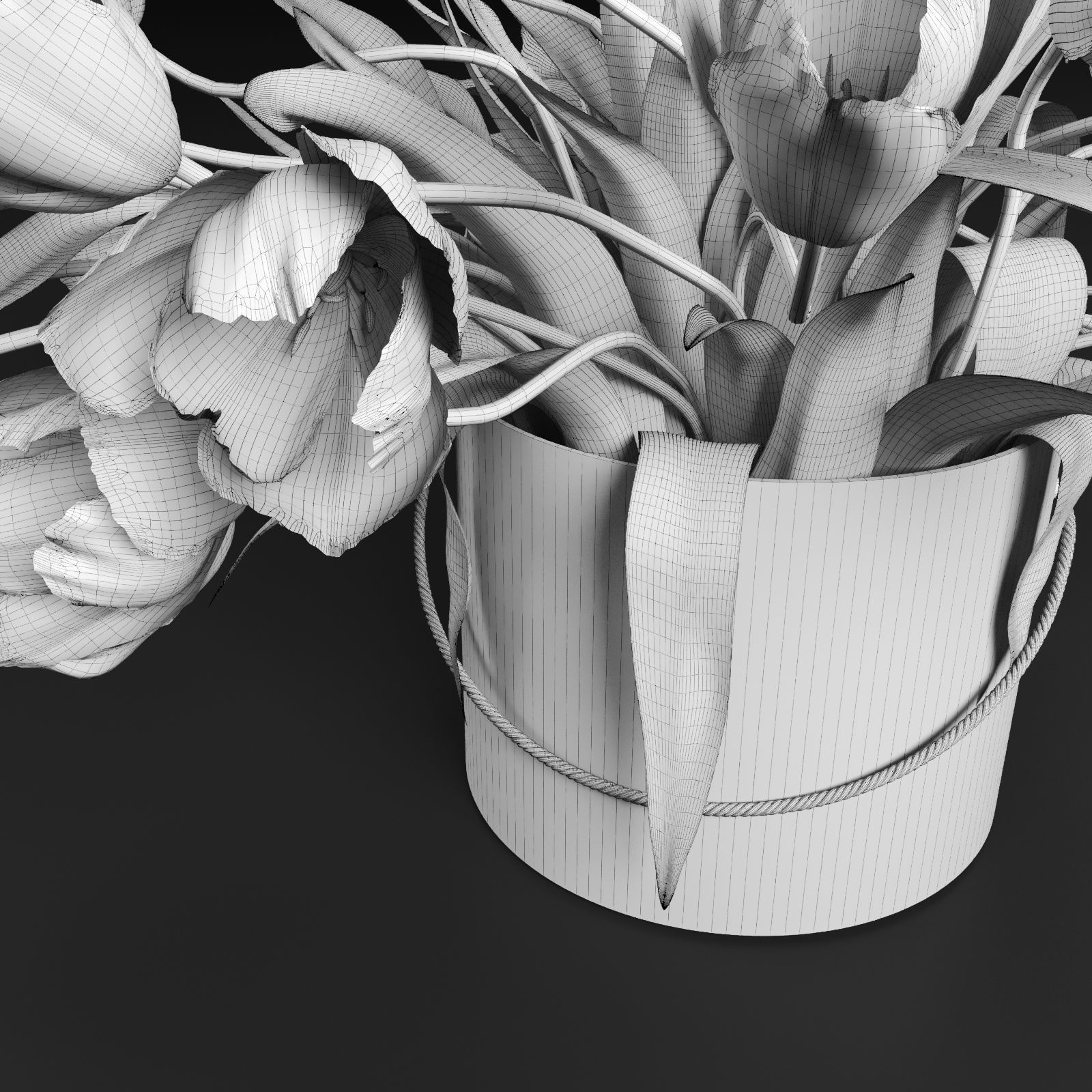 Bouquet of tulips in a cylinder white colors 3D model_7