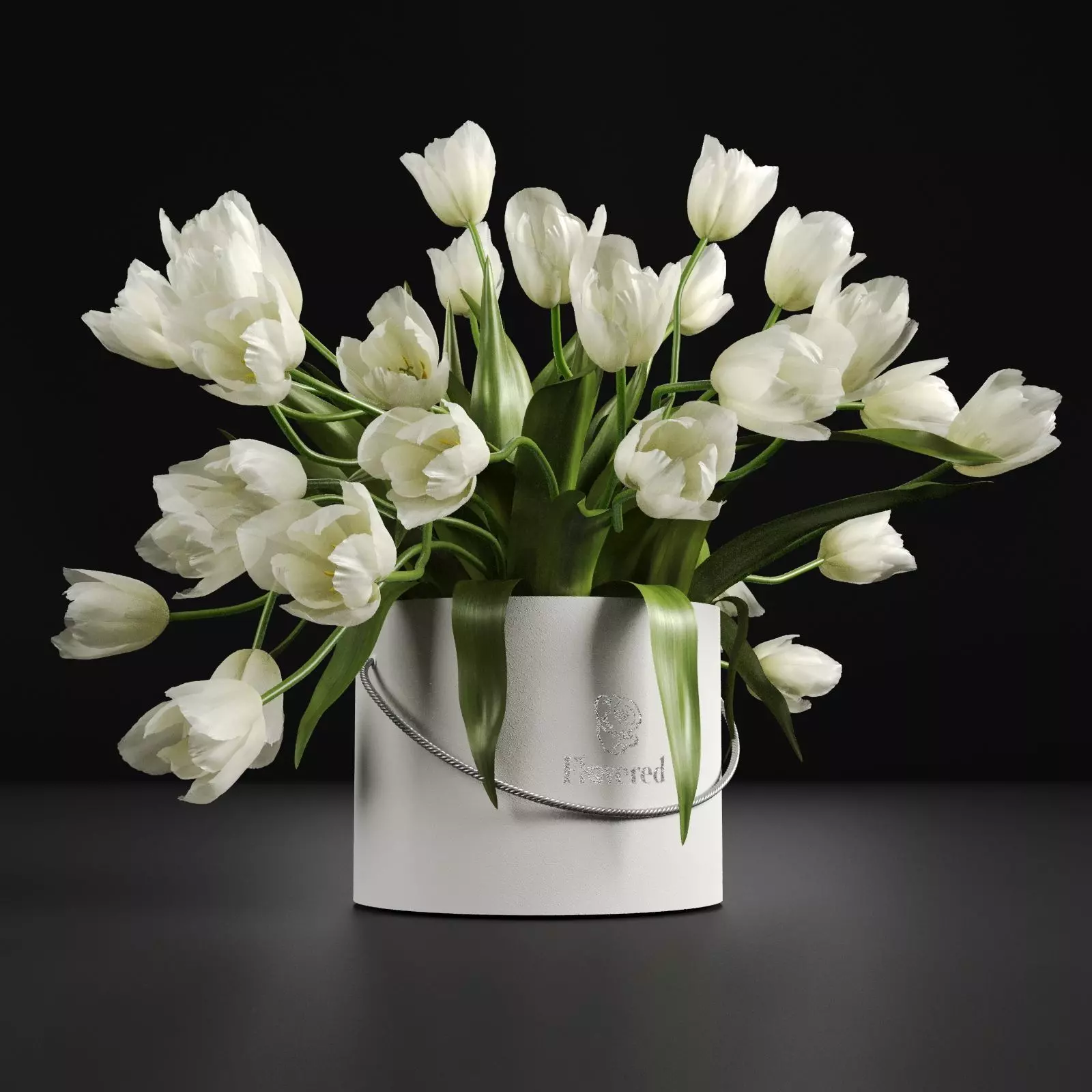 Bouquet of tulips in a cylinder white colors 3D model_0
