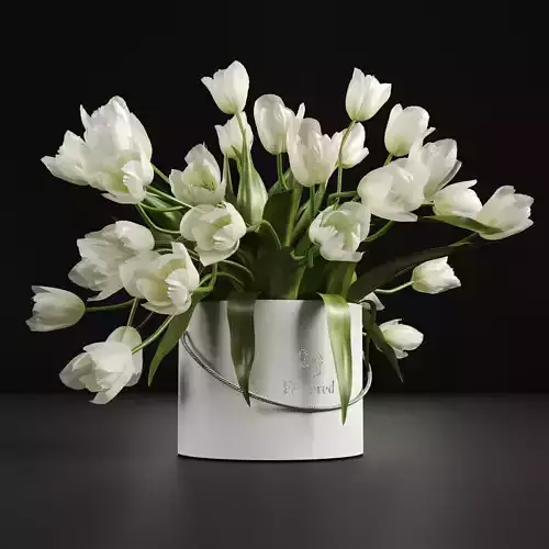 Bouquet of tulips in a cylinder white colors
