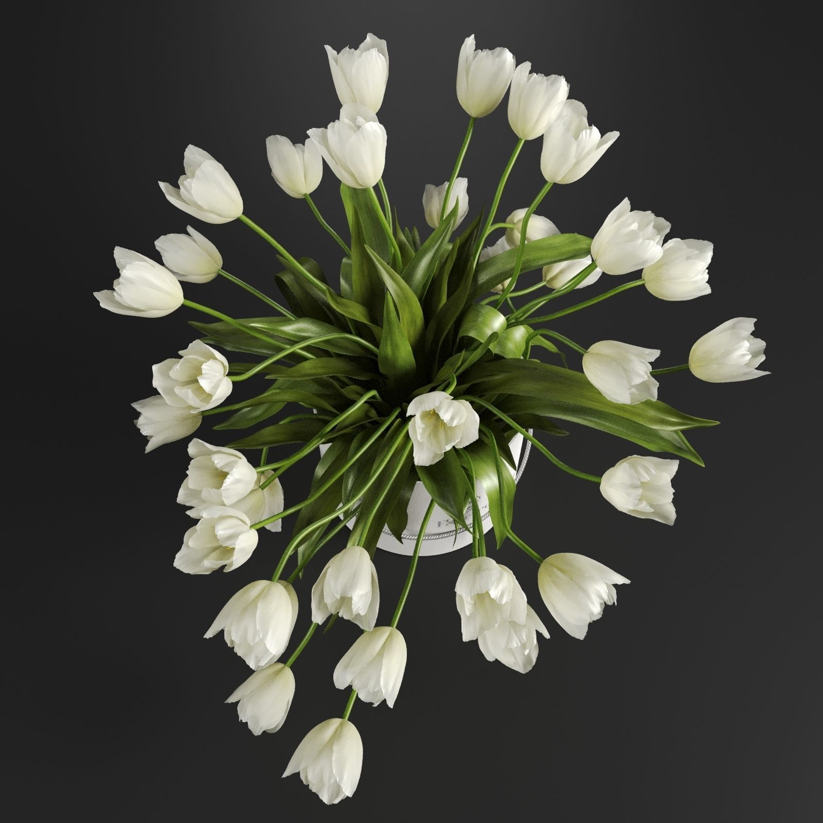 Bouquet of tulips in a cylinder white colors 3D model_1