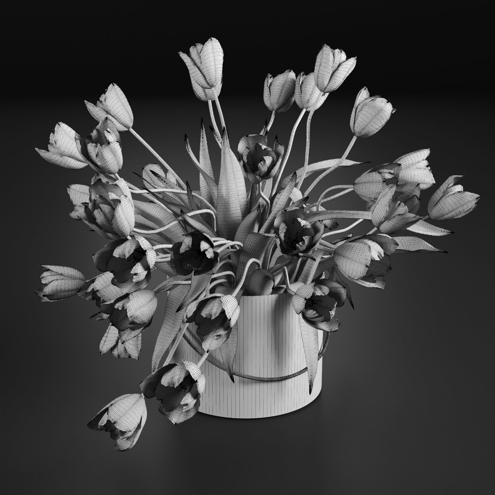 Bouquet of tulips in a cylinder white colors 3D model_10