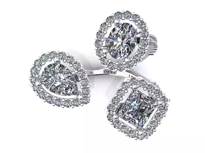 3 Stones Halo Ring Diamonds