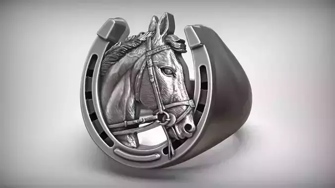 Lucky Horseshoe Horse Head Ring 3D print model