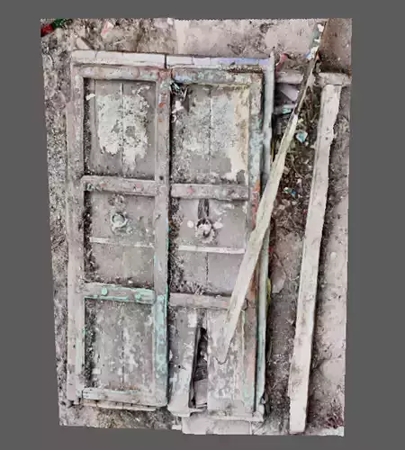 Ruined unhinged door inside the building 3D model