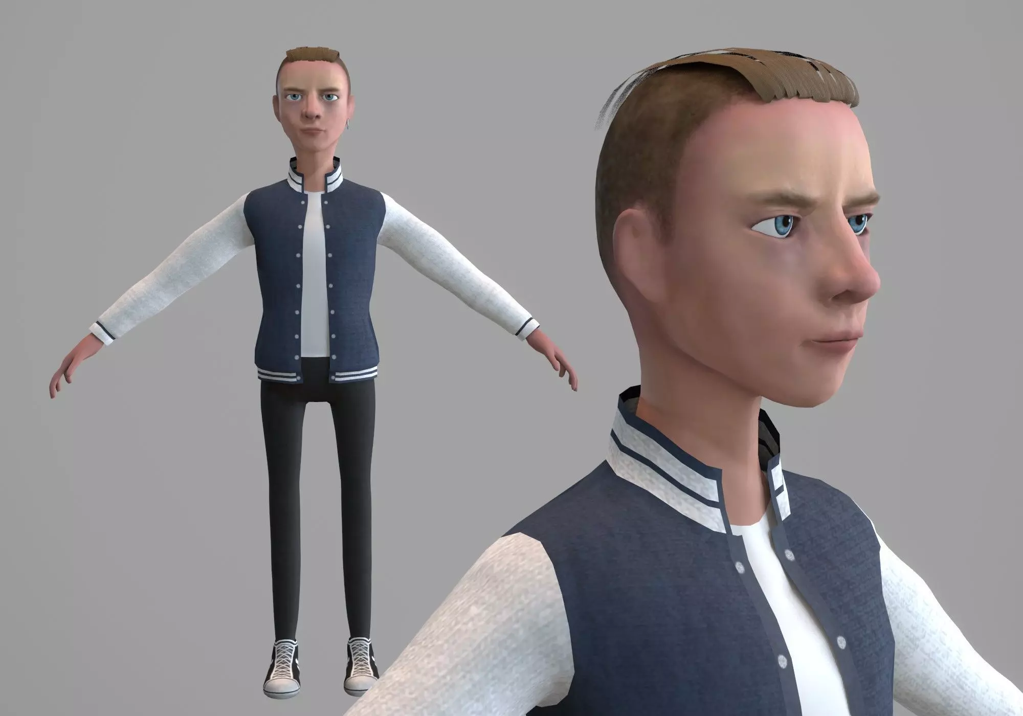 male college student Low-poly 3D model