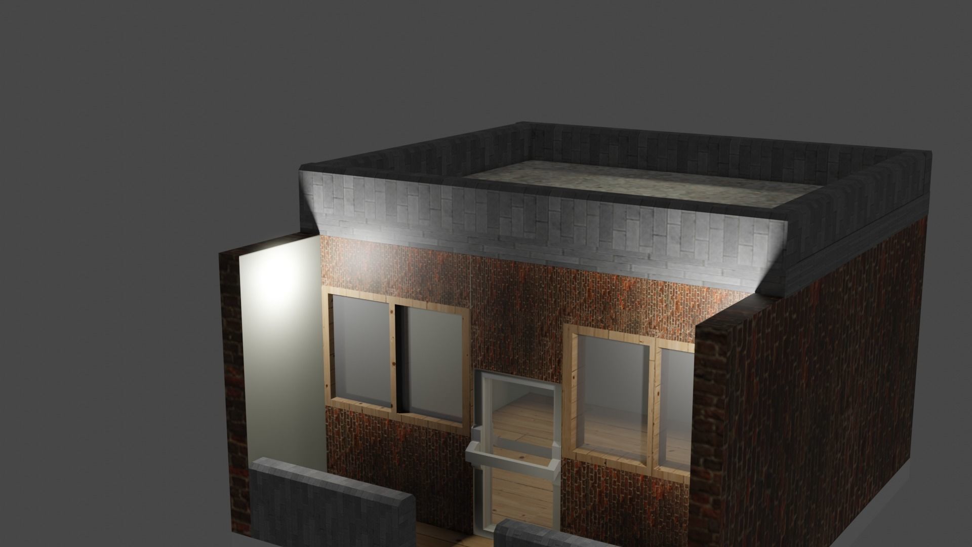 House brick building with light Free 3D model_3