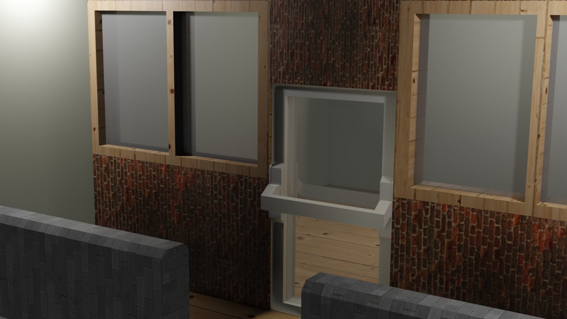 House brick building with light Free 3D model_2