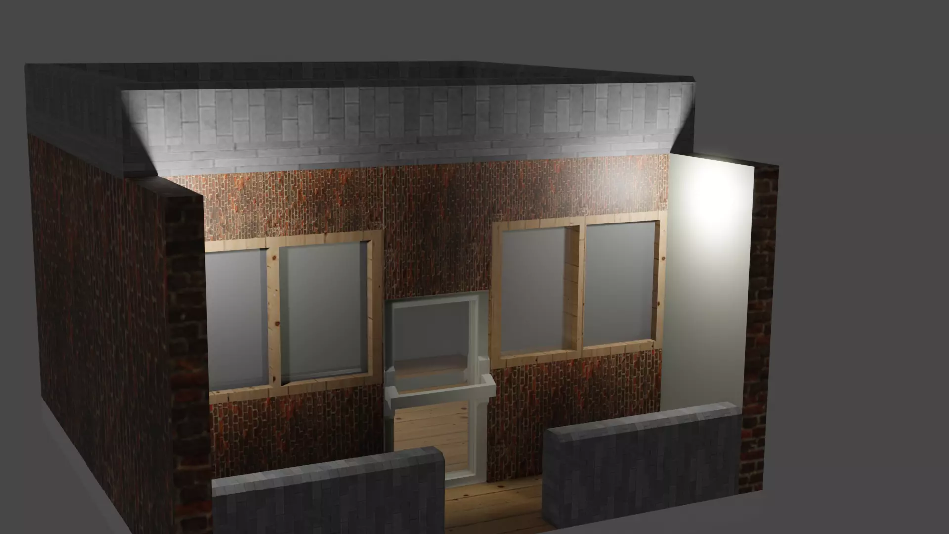 House brick building with light Free 3D model_0