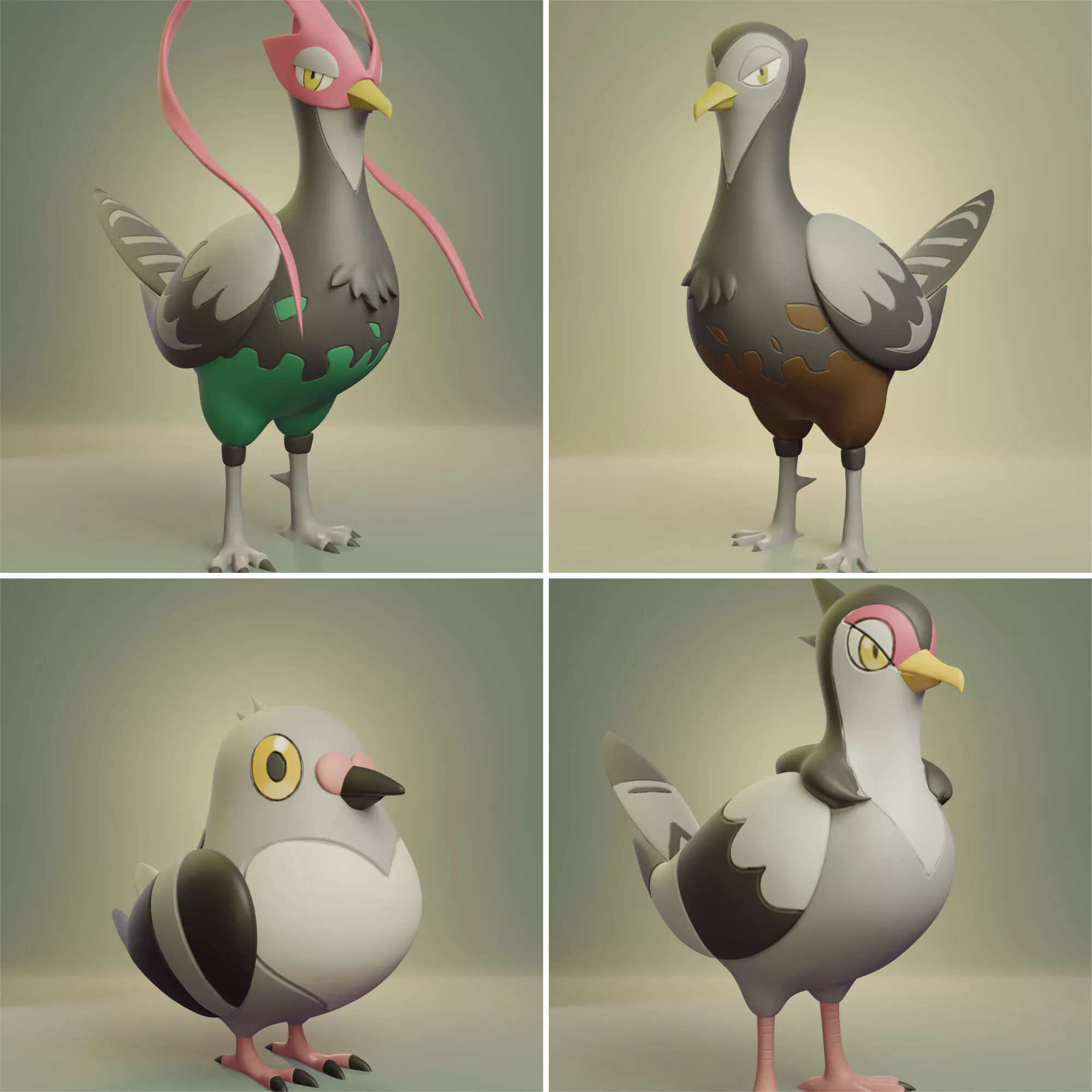 Pokemon - Pidove Tranquill and Unfezant 3D print model