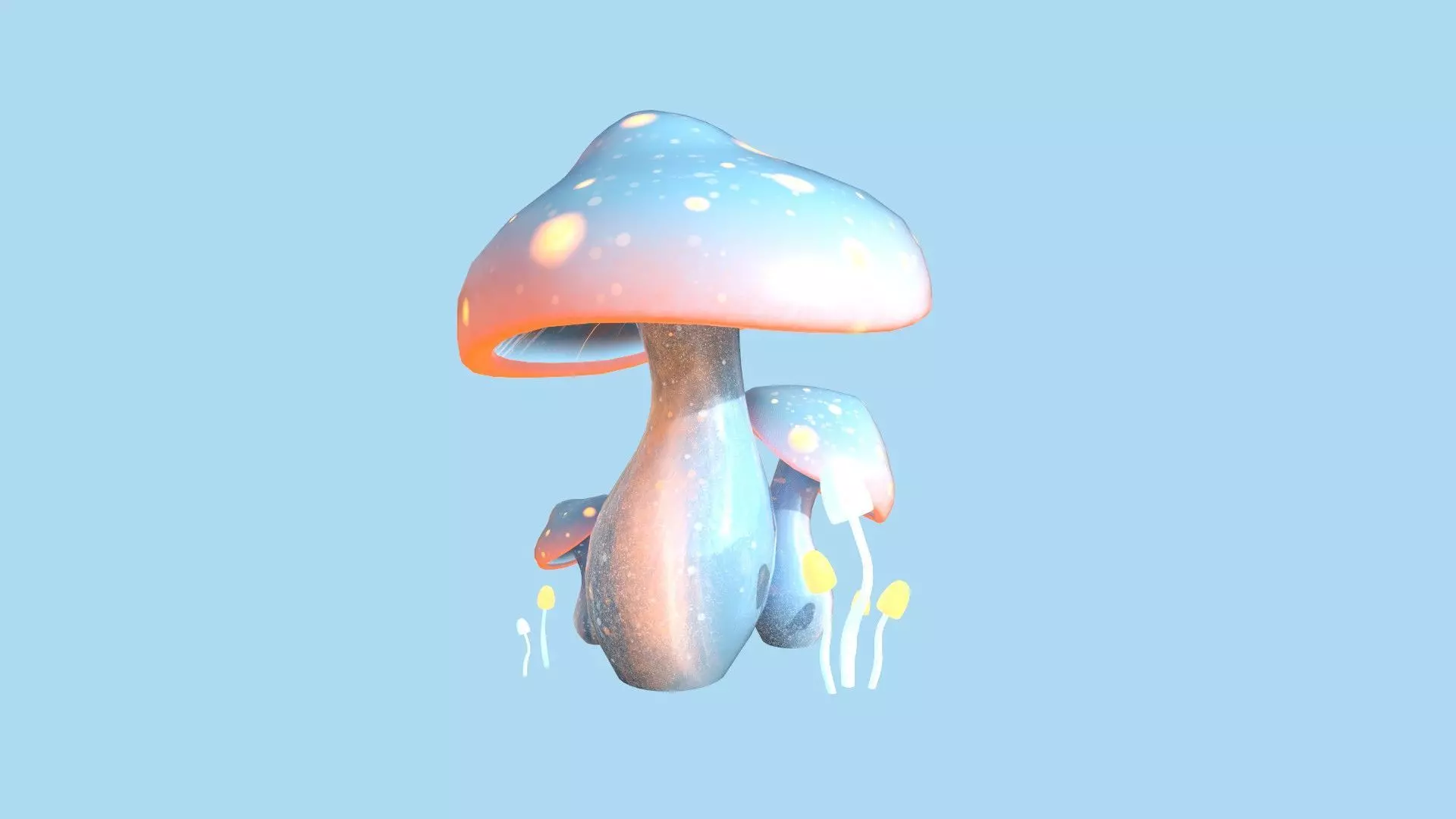 Fantasy Mushroom A06 Blue Orange - Scene Backdrop Design Low-poly 3D model_0