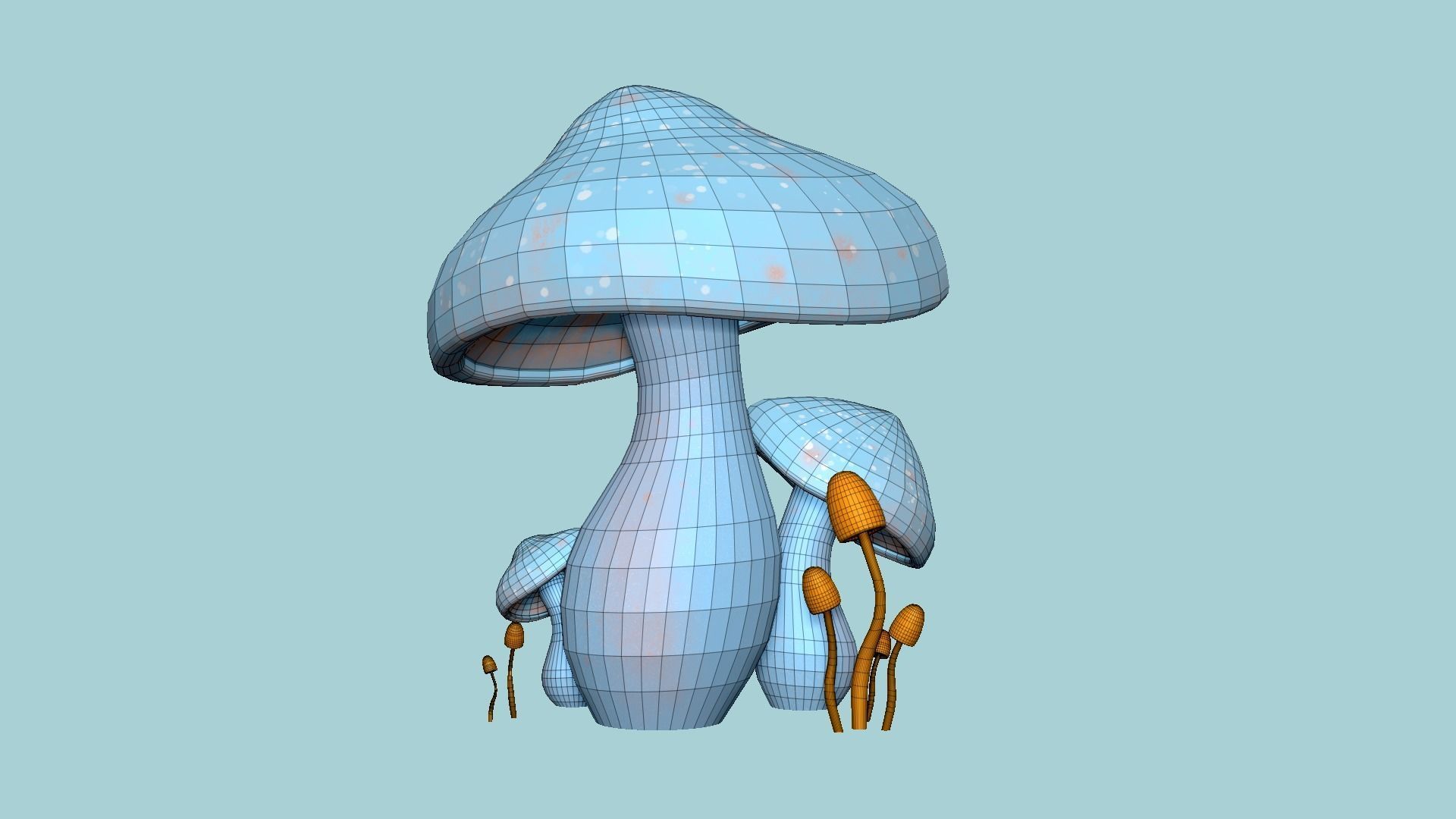 Fantasy Mushroom A06 Blue Orange - Scene Backdrop Design Low-poly 3D model_6