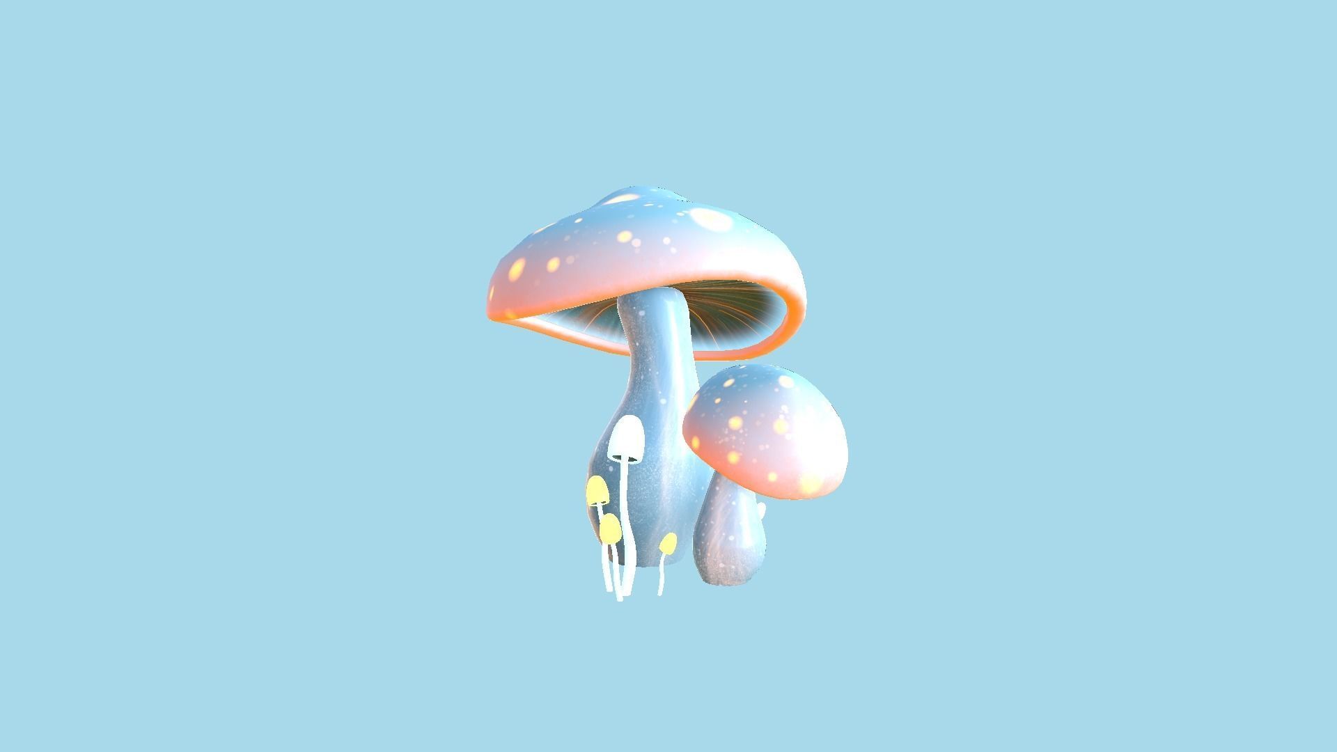 Fantasy Mushroom A06 Blue Orange - Scene Backdrop Design Low-poly 3D model_1