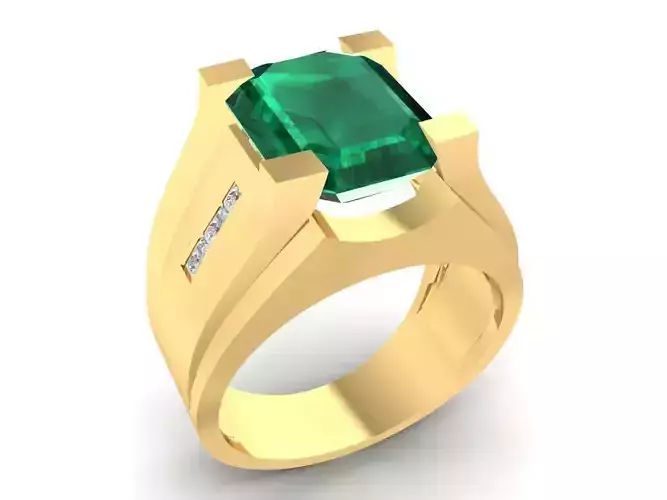 Modern Emerald Cut Men Ring with Side Diamonds  3266