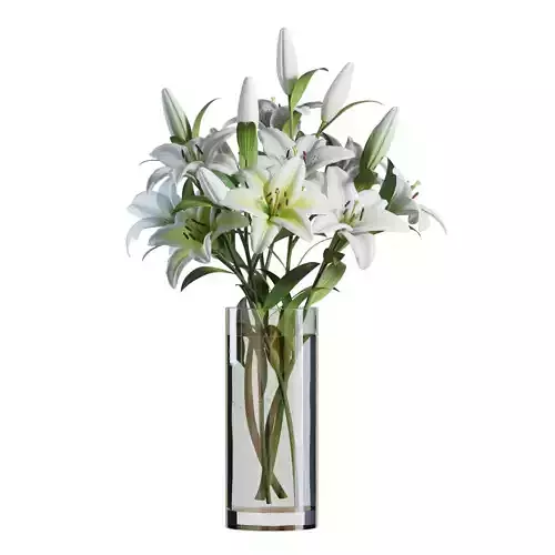 Flower Set 10 - White Lilies Bouquet 3D model