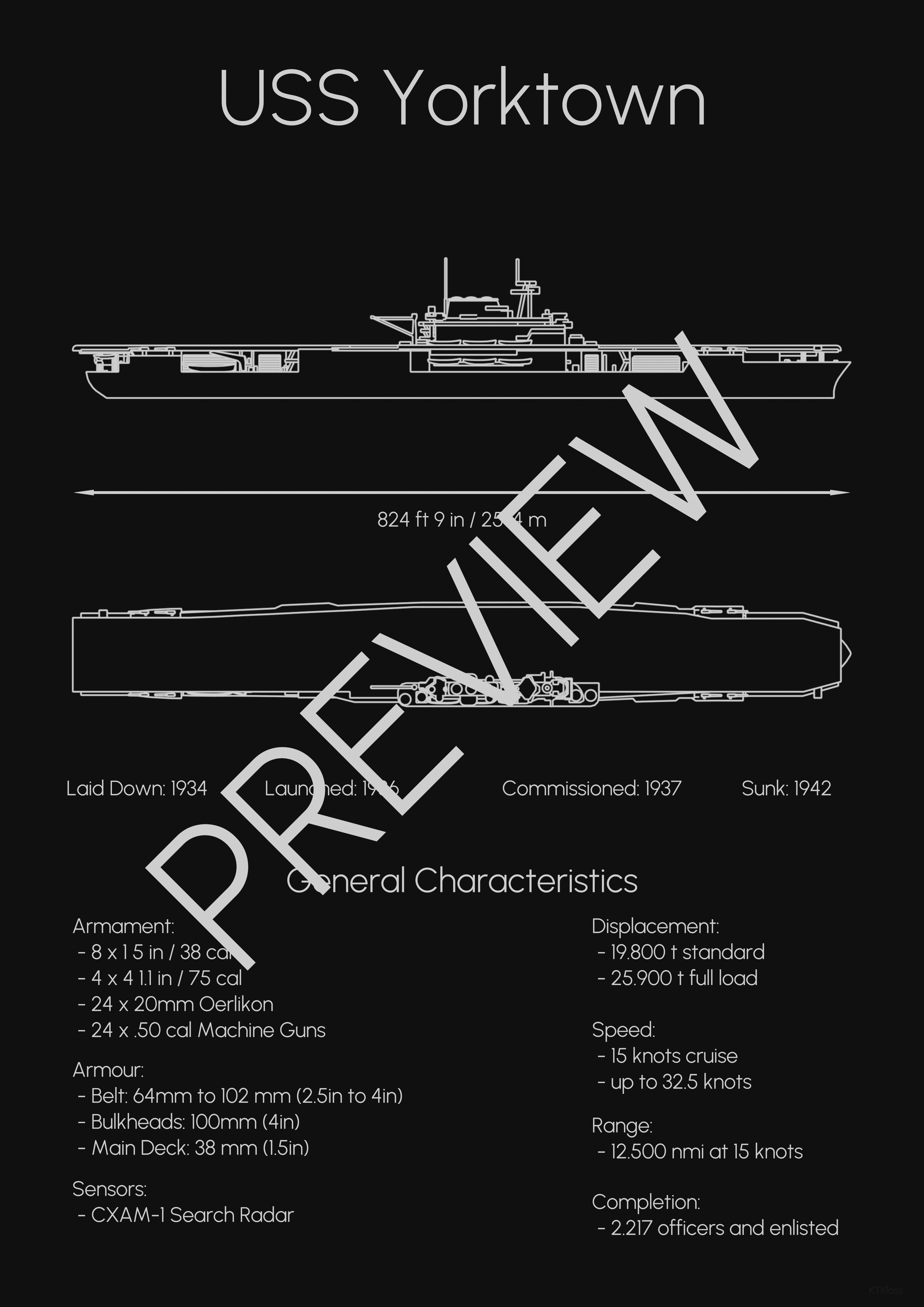 USS Yorktown CV-5 - Model for small scale printing 3D print model_1