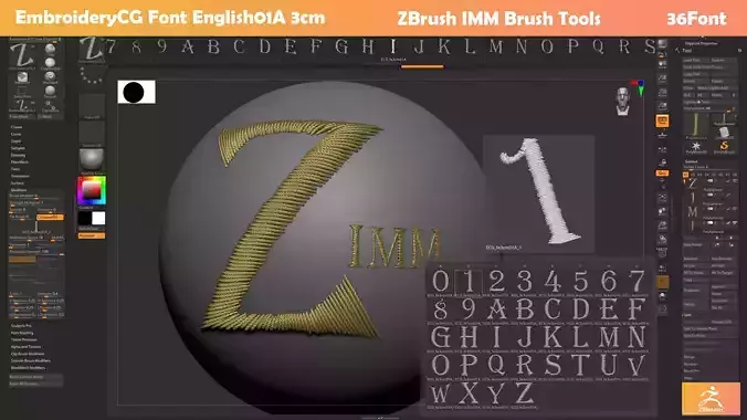 EmbroideryCG Font English01A 3cm Zbrush Tools