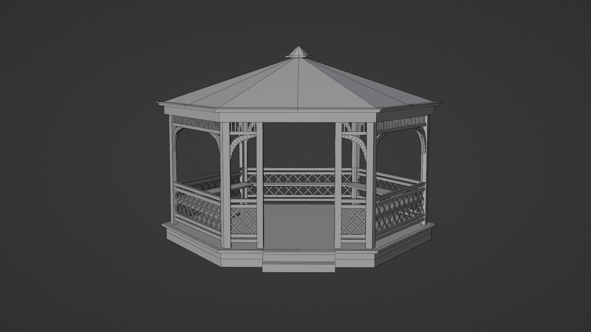 Wooden gazebo 3D model_3