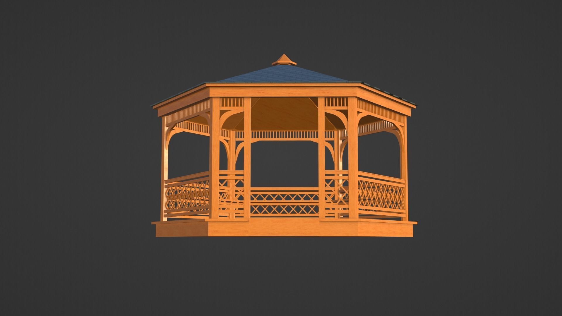 Wooden gazebo 3D model_9