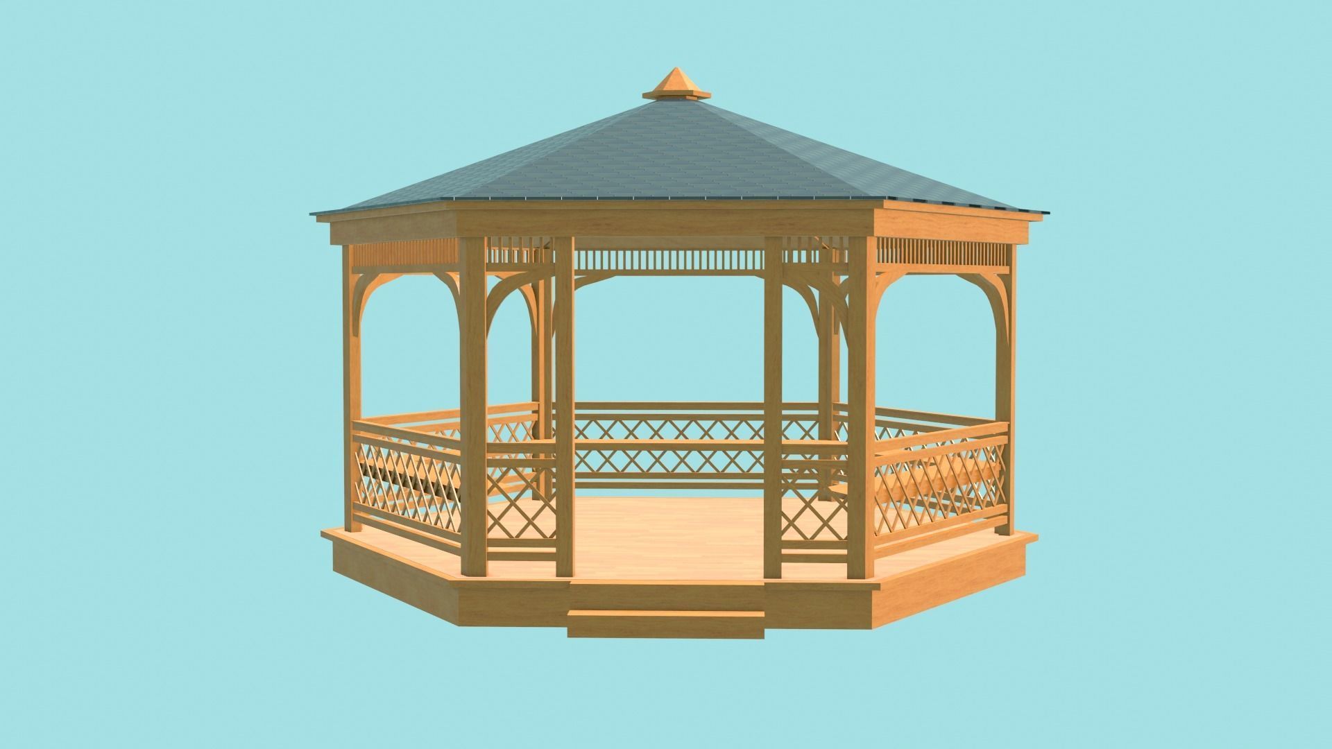 Wooden gazebo 3D model_33
