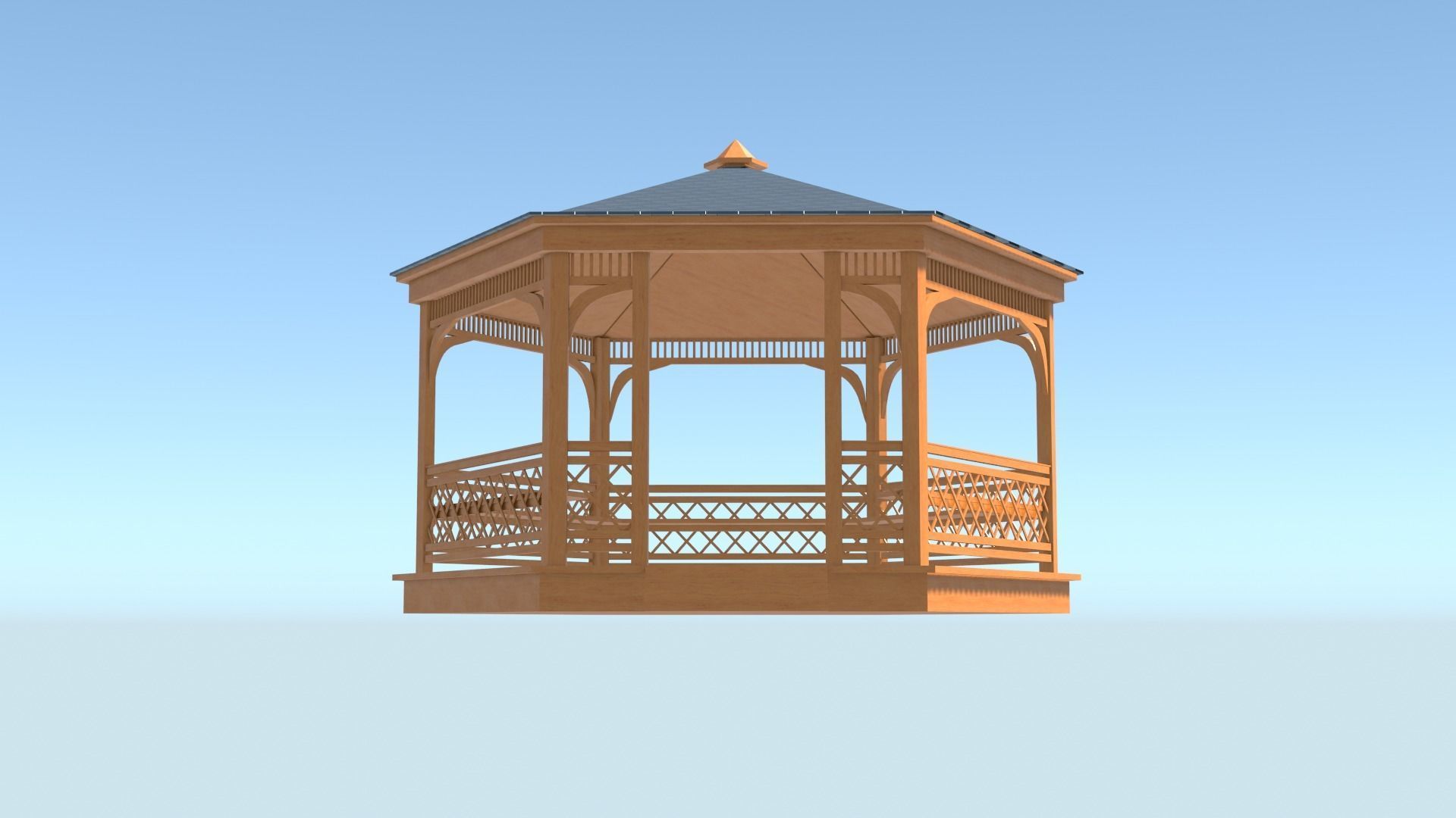 Wooden gazebo 3D model_10
