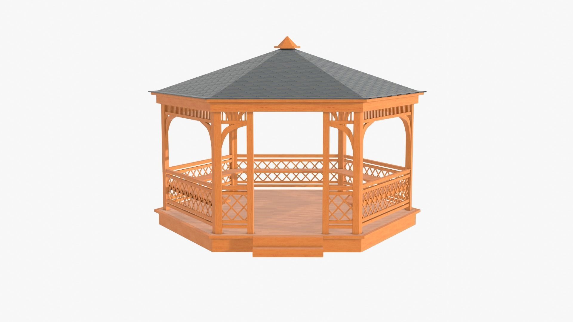 Wooden gazebo 3D model_6