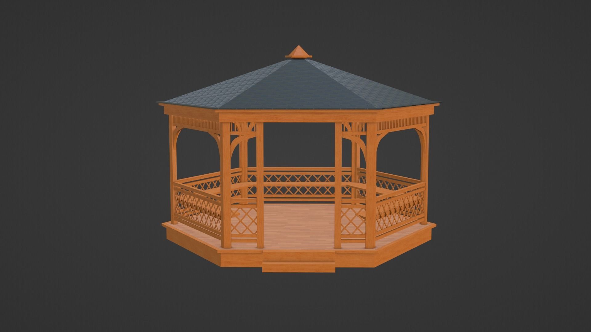Wooden gazebo 3D model_4