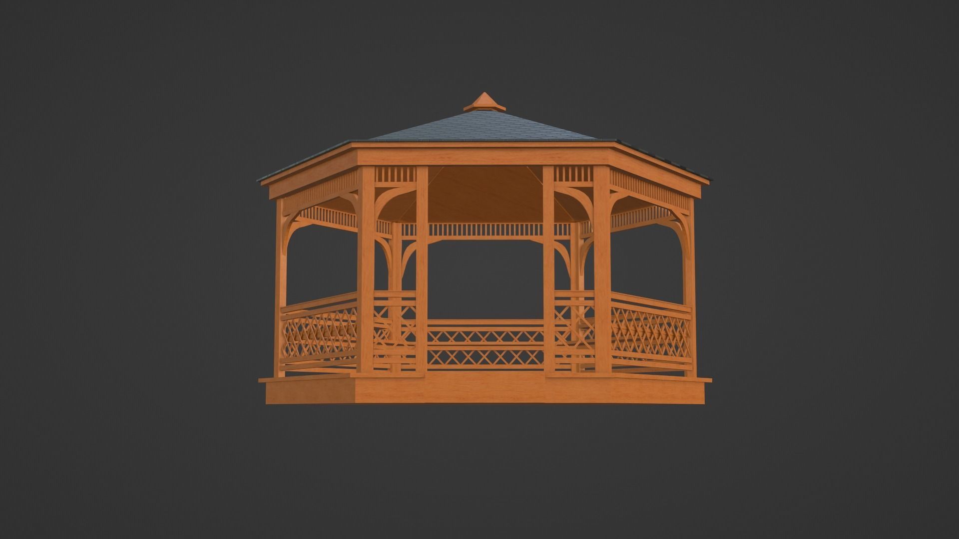 Wooden gazebo 3D model_8