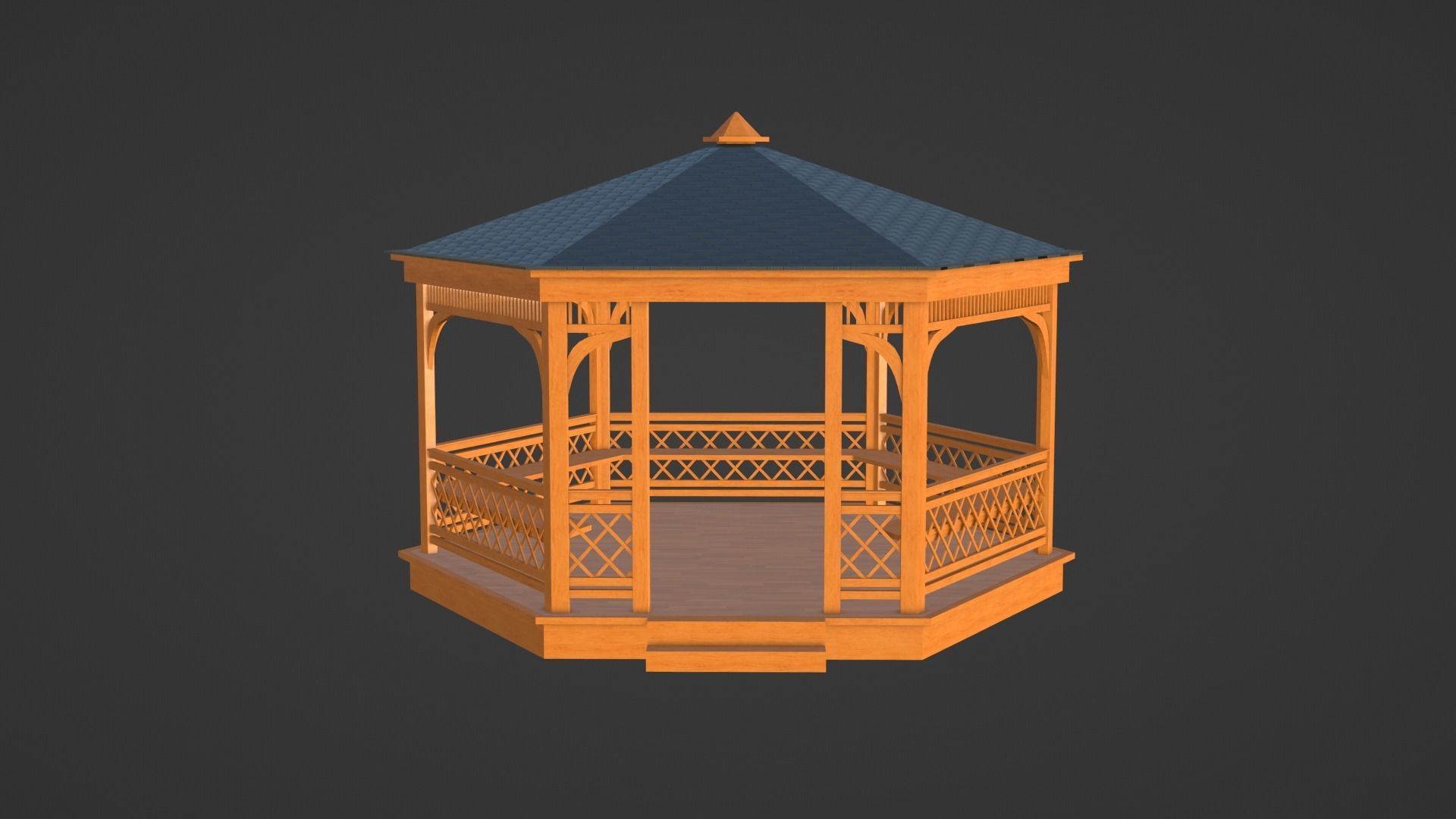 Wooden gazebo 3D model_5