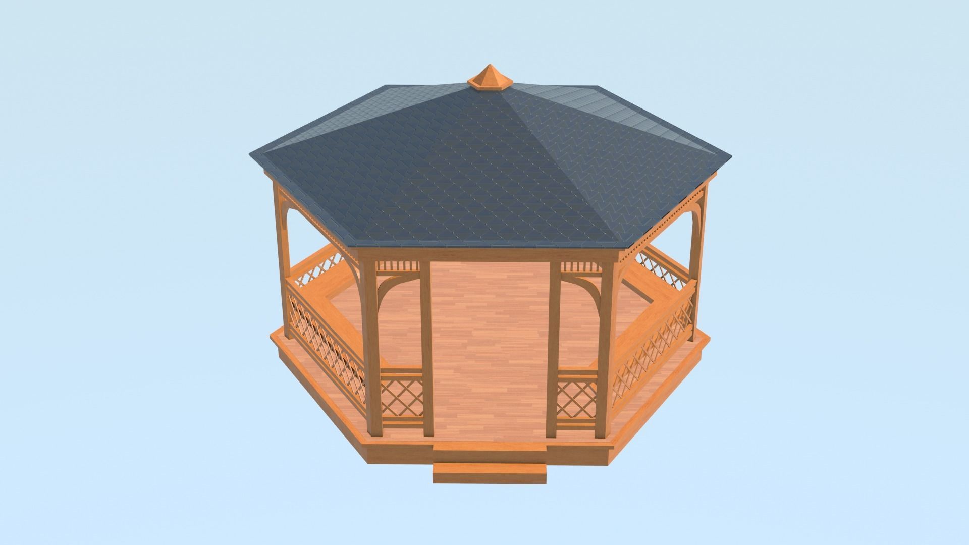 Wooden gazebo 3D model_14