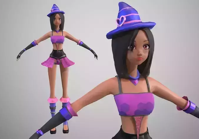 stylistic cartoon girl witch