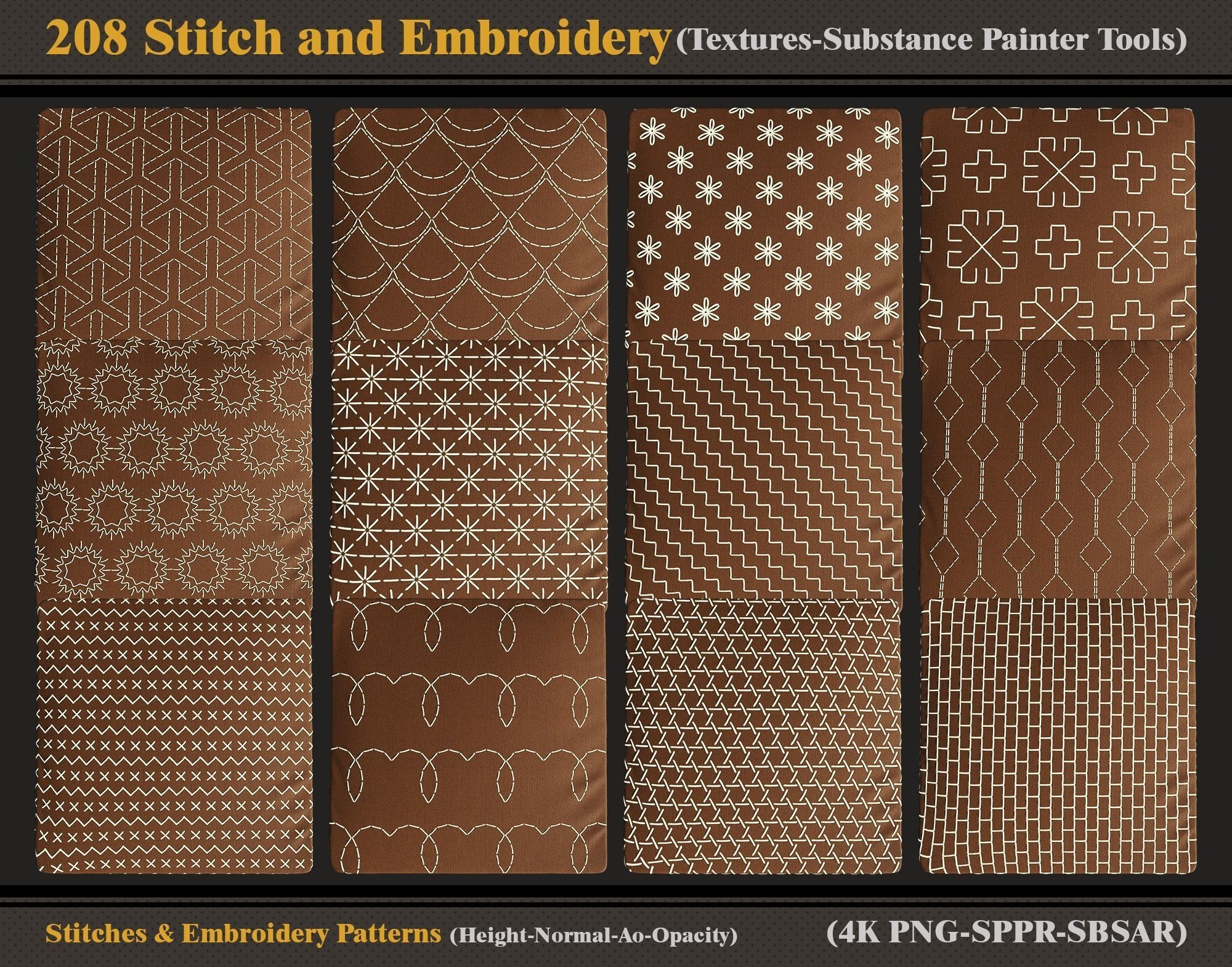 208 Stitch and Embroidery Patterns-Textures-sbsar-sppr-Alpha- Texture_1